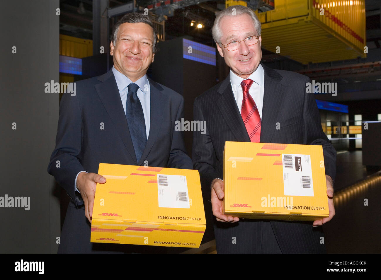Jose Manuel Barroso and Klaus Zumwinkel Stock Photo
