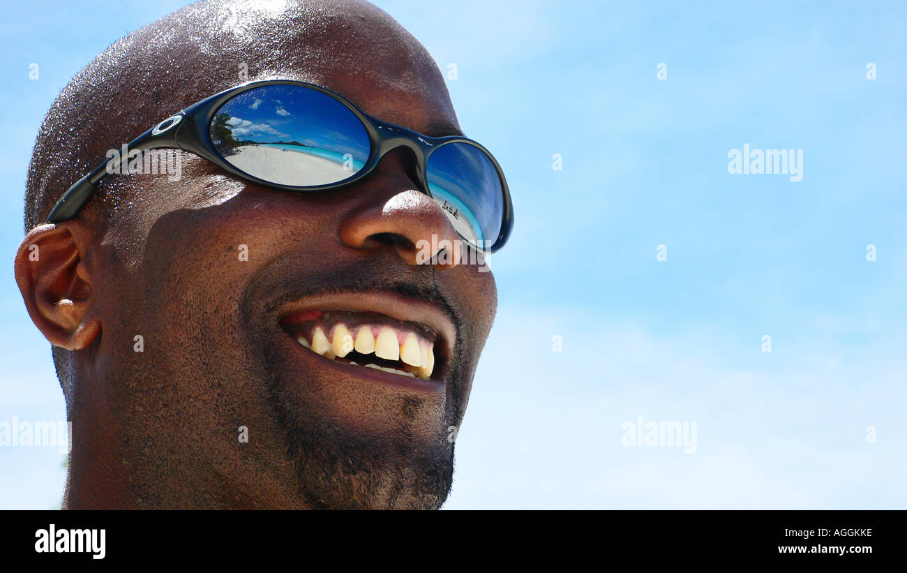 Jolly Beach reflected in sunglasses Stock Photo