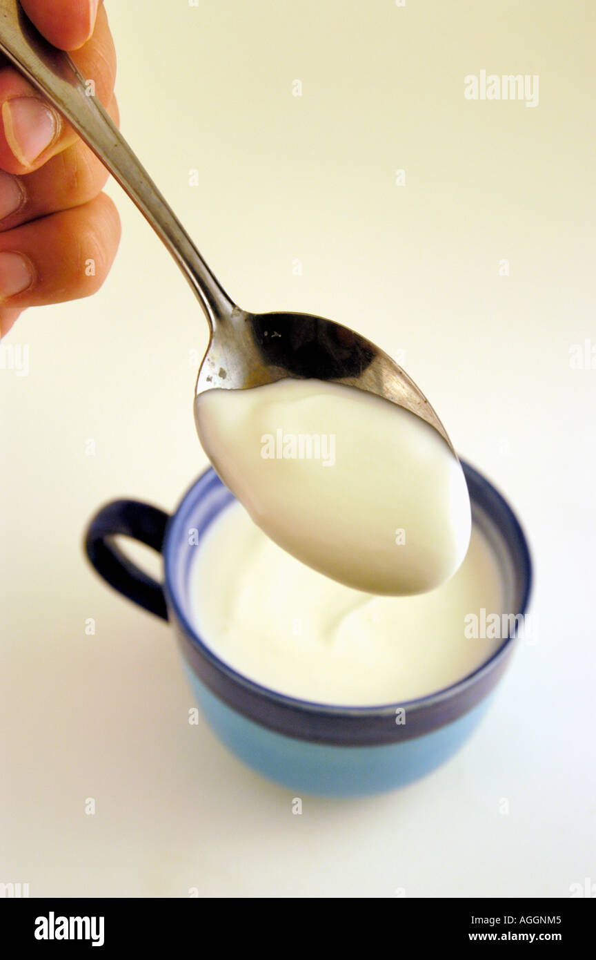 healthy yoghurt containing genemodified bacterial culture Stock Photo