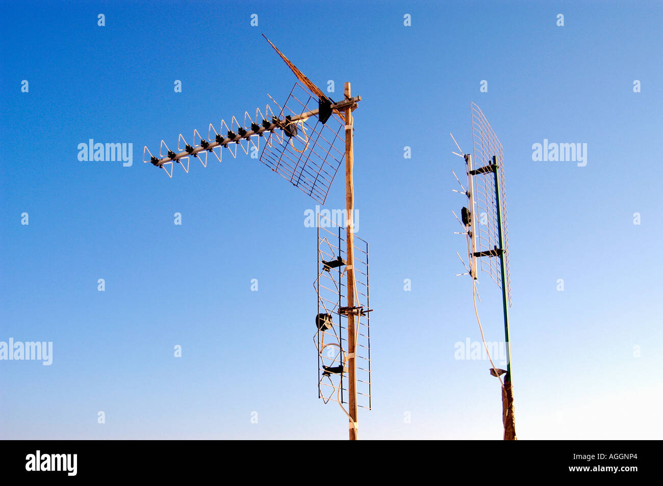 oldfashioned television antenna, Oia, Santorini, Greece Stock Photo