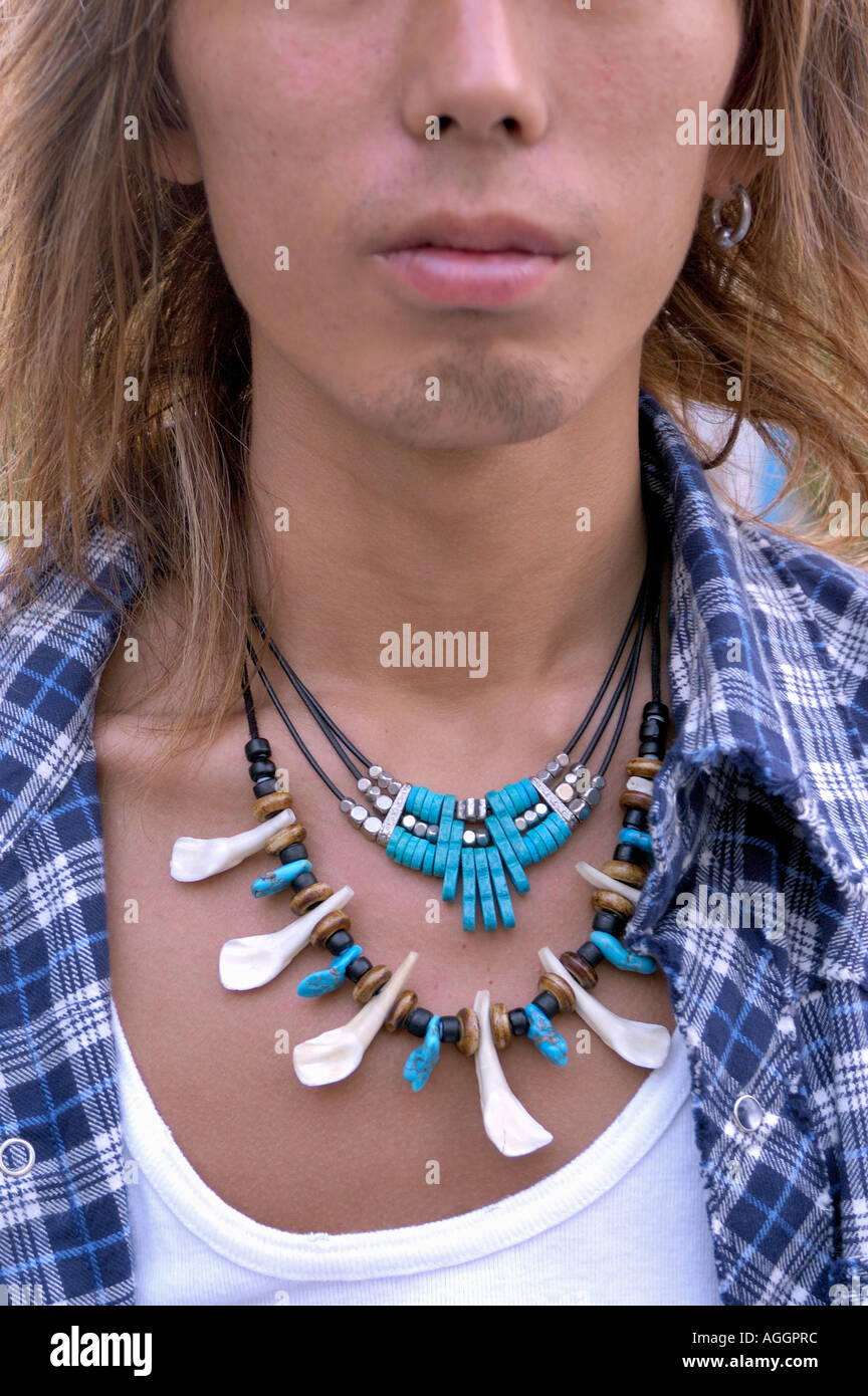 young and hip japanese guy with neclace, Tokyo, Japan Stock Photo