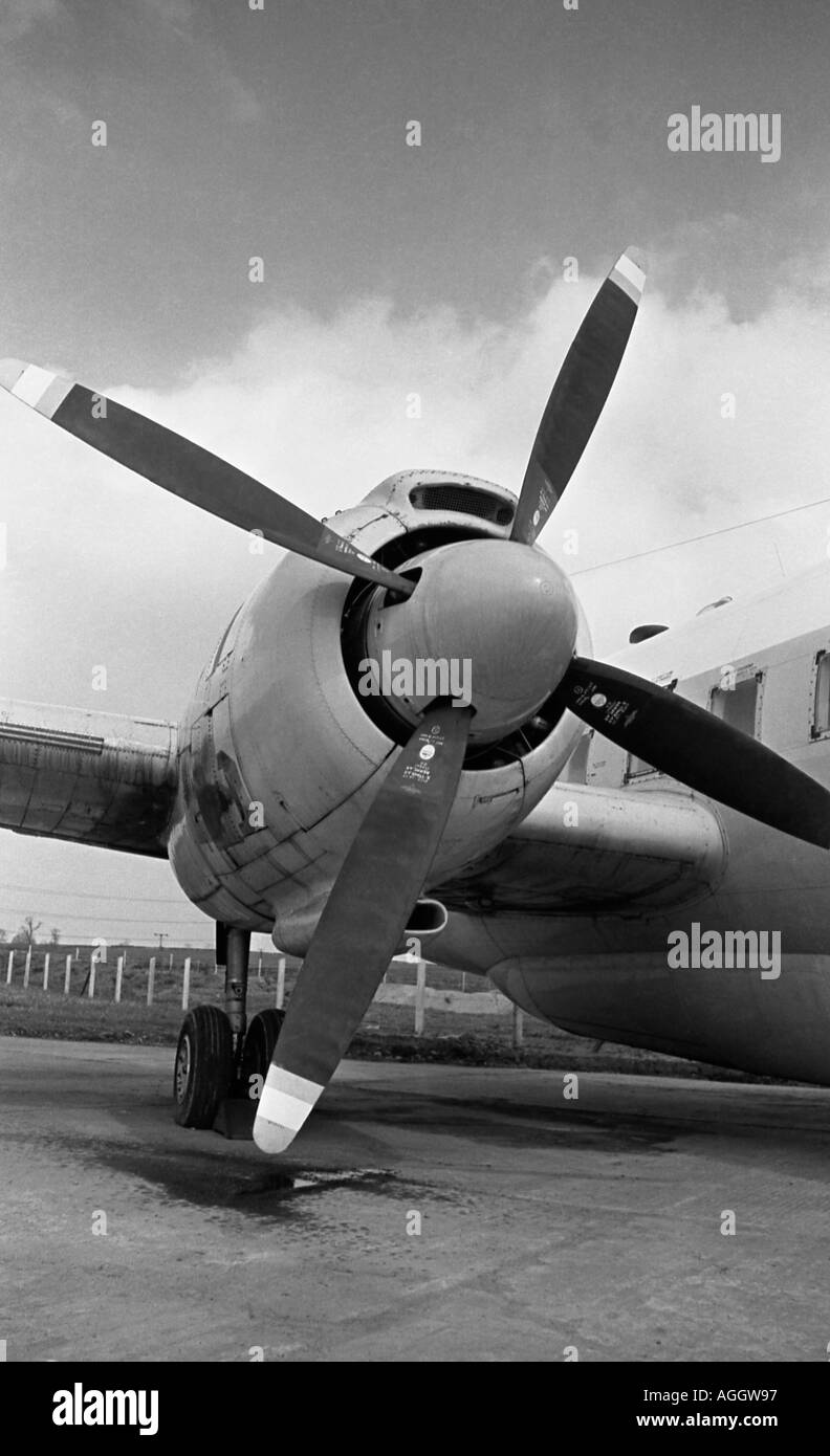 Four blade propeller and engine on an old passenger aircraft Stock Photo