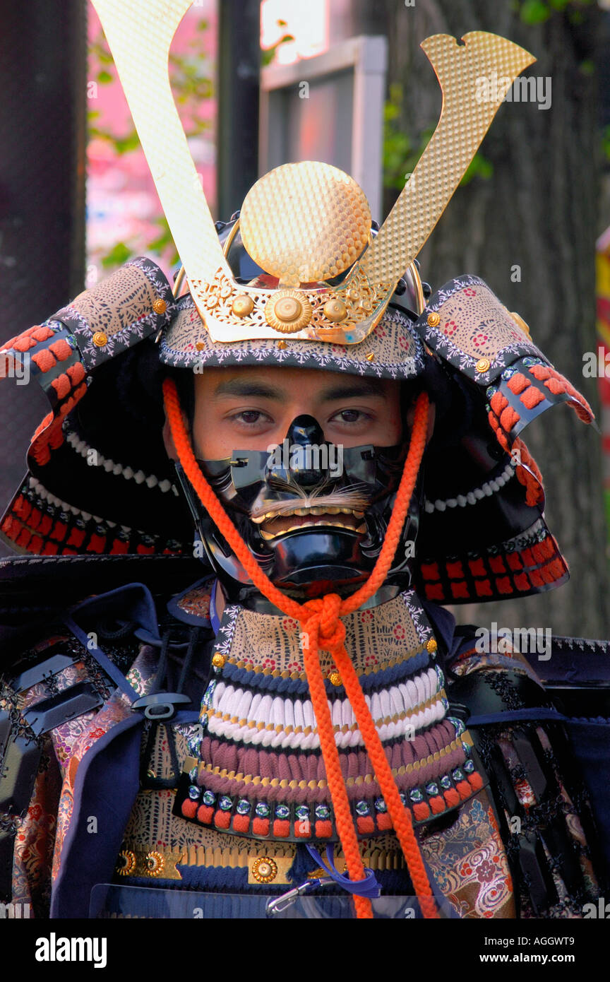 soldier in traditional body armour, samuraj, Tokyo, Japan Stock Photo