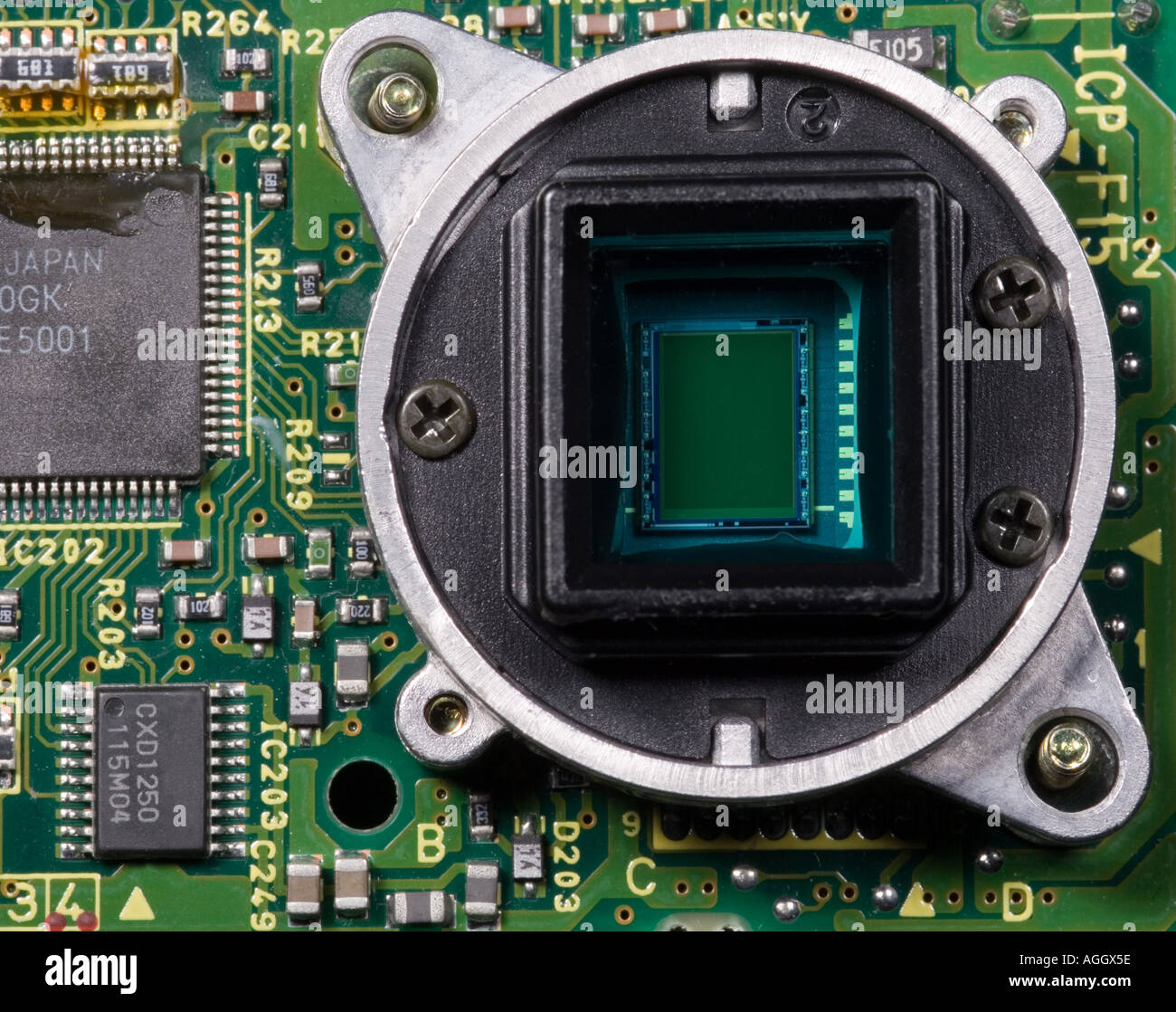 A CCD mounted on a circuit board for a video camera camcorder Stock Photo