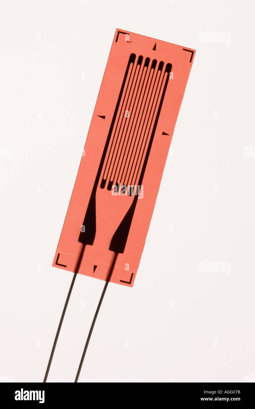 A strain gauge sensor used to measure stress in metals Stock Photo