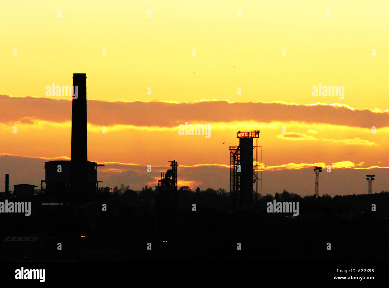 The sugar beet processing factory in Bury St Edmunds at sunset Suffolk