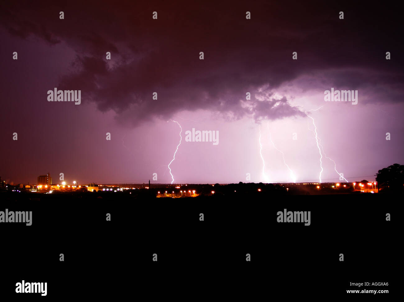 Lighting storm over Bury St Edmunds in Suffolk UK Stock Photo