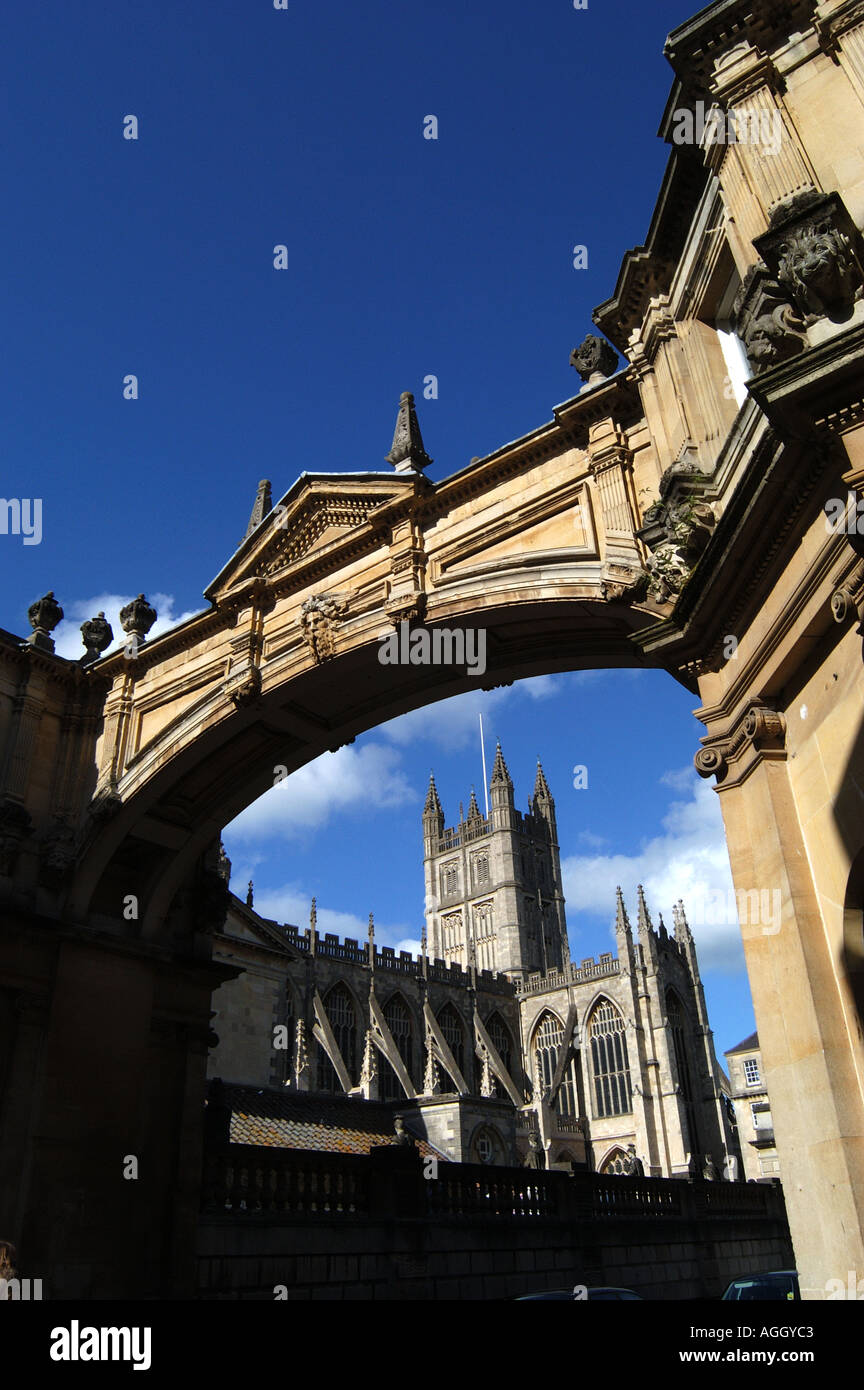 Bath Abbey through arch on York Street Bath United Kingdom Stock Photo