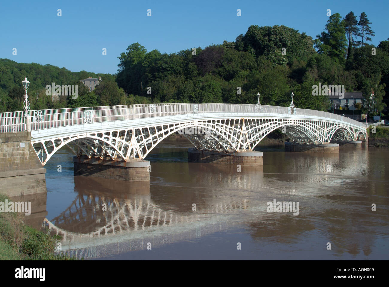 Chepstow cast iron road bridge over the River Wye at high tide Stock