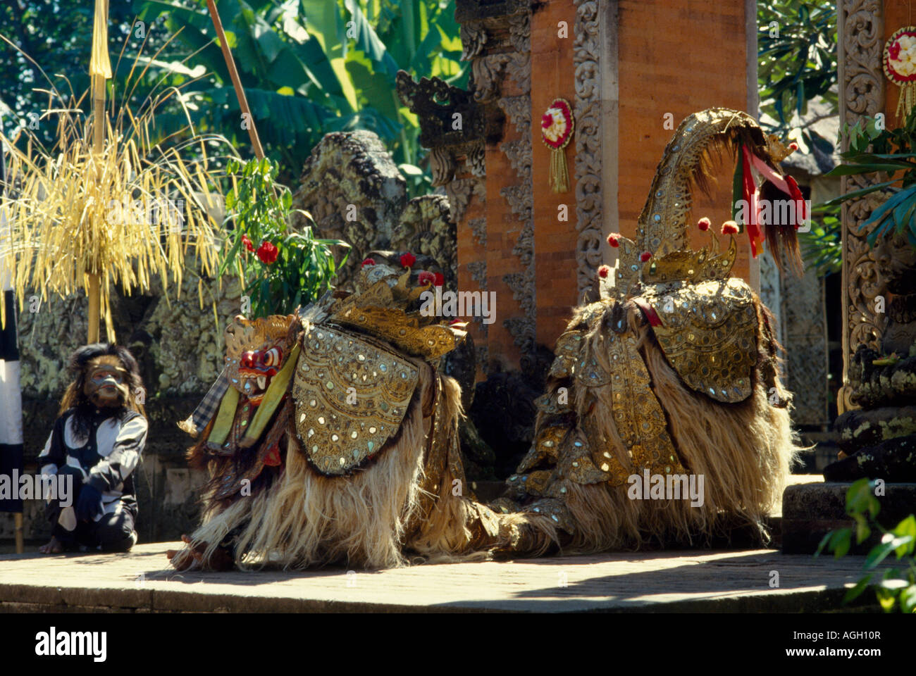 Bali Indonesia Temple Dragon Dance Stock Photo