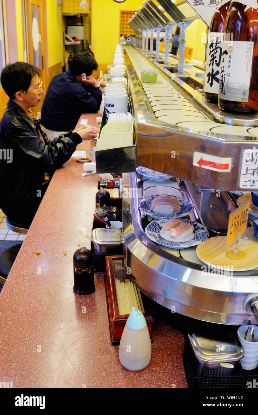 automatic sushi place, sushi served on conveyor belt, Shinjuku, Tokyo