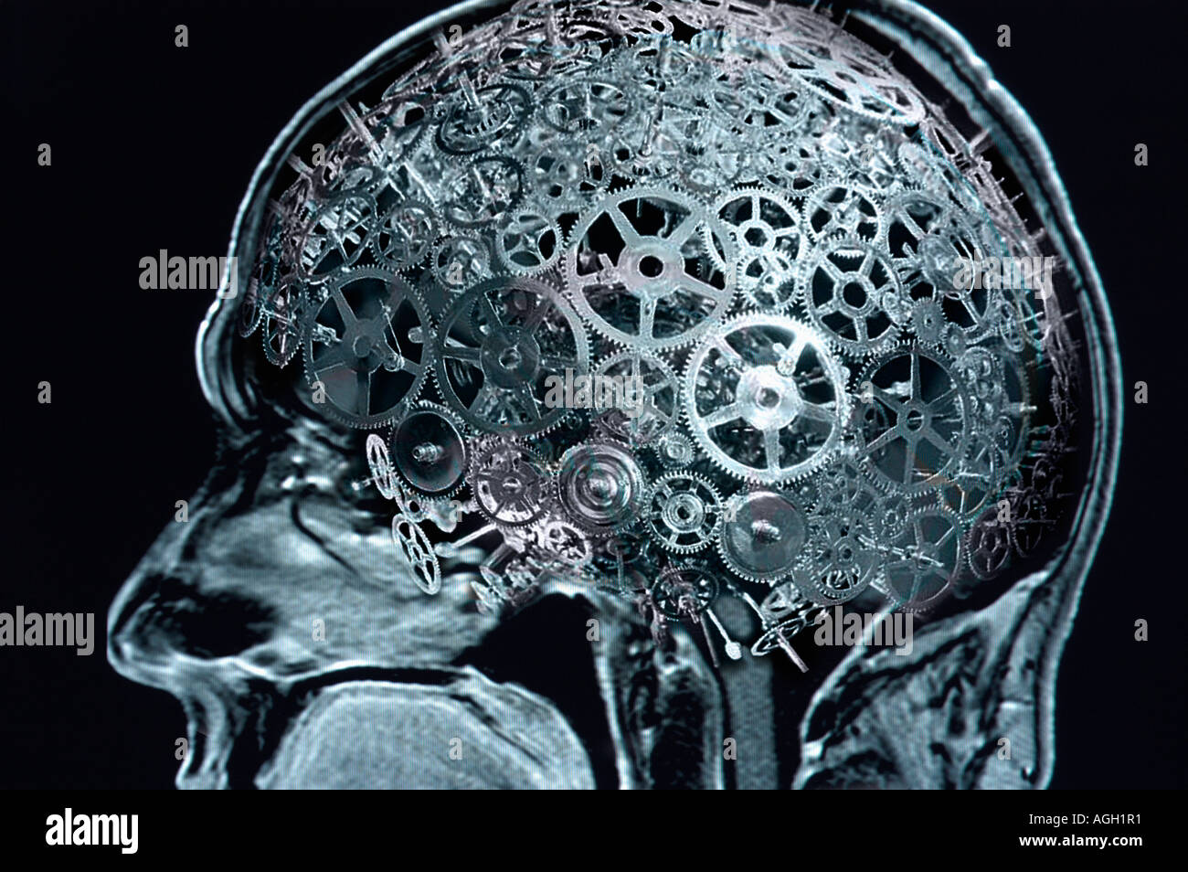 symbolic image of the human brain as a complex machinery Stock Photo
