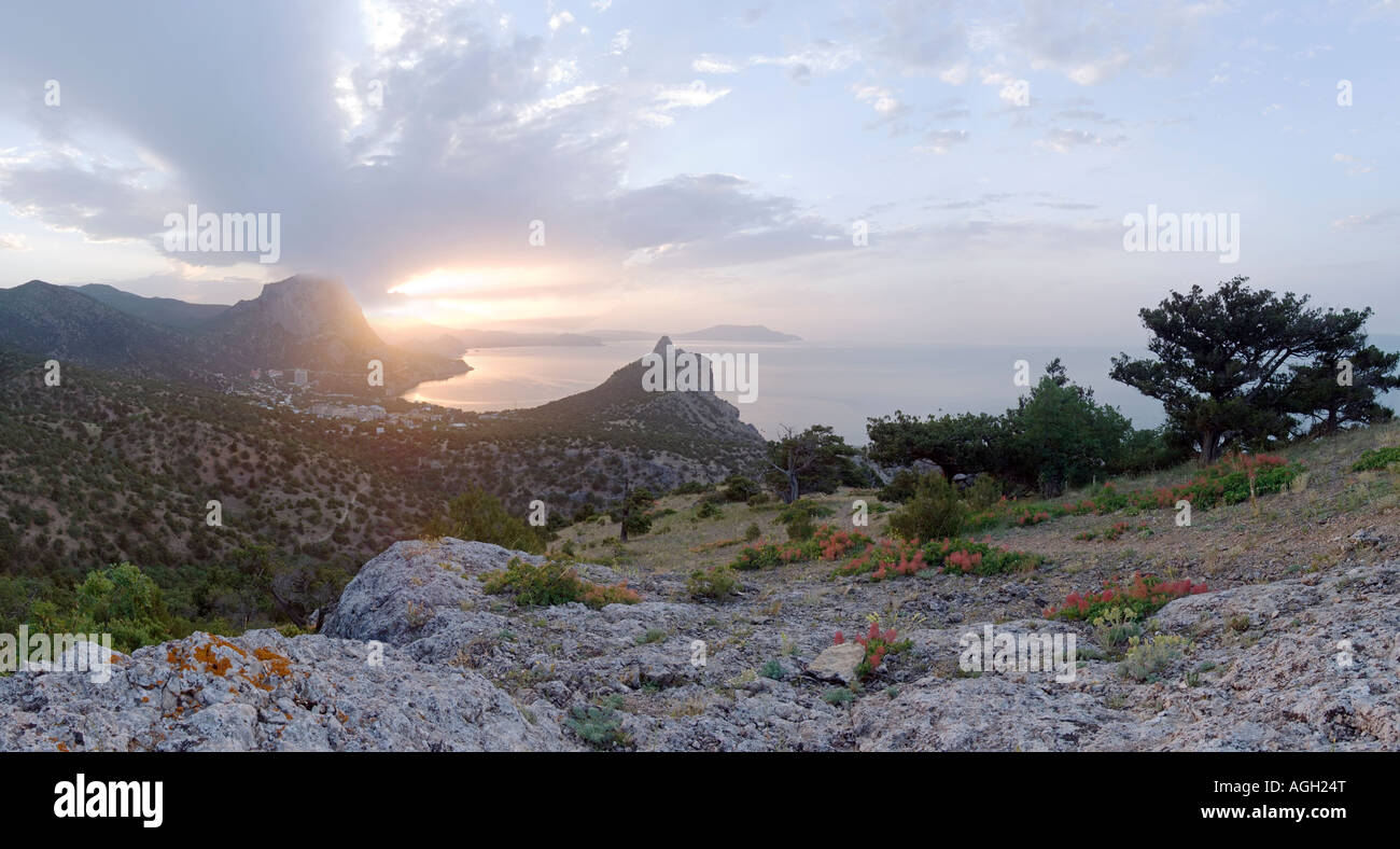 Daybreak coastline landscape of Novyj Svit reserve Crimea Ukraine Original of this composite picture have 30 megapixel Stock Photo