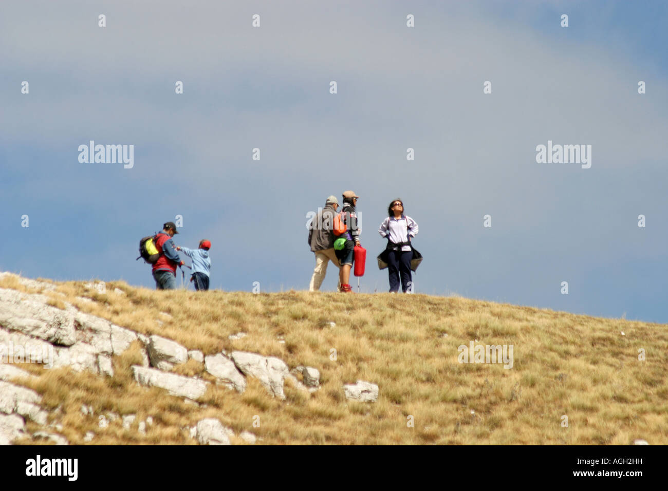 Hikers in the Sibillini National Park,Le Marche,Italy Stock Photo