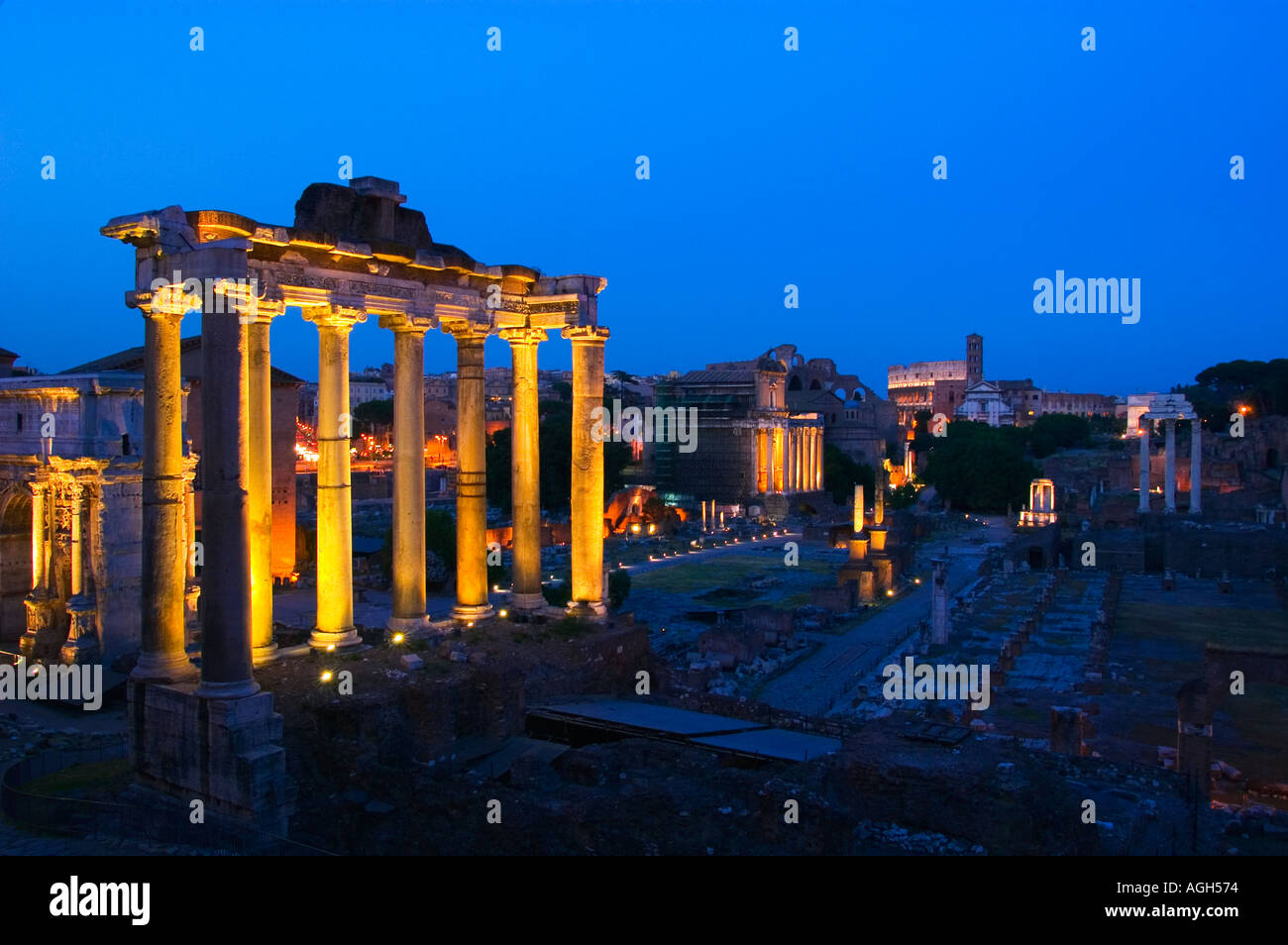 The Forum Rome Italy at dusk Stock Photo