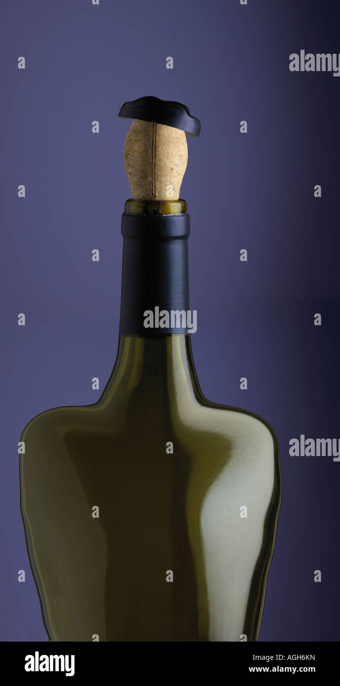 Wine bottle diggitaly distorted to person with shoulders and head Stock Photo