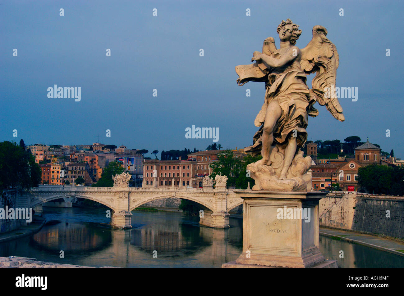 statue/sculpture of an arch angel on the famous bridge Ponte St. Angelo, Rome, Italy Stock Photo