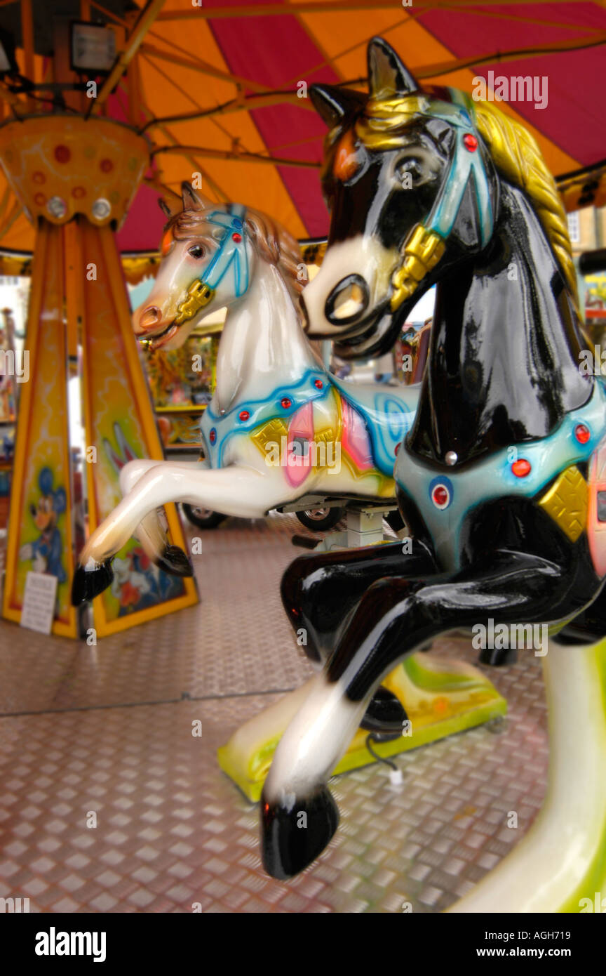 black and white fun fair horses Stock Photo - Alamy