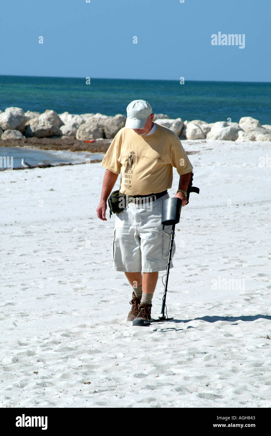 Key West on The Keys southern Florida fl USA man using metal detector Stock Photo