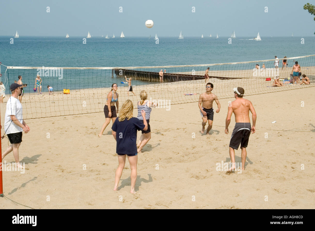 Beach volleyball action Port Huron Michigan Stock Photo