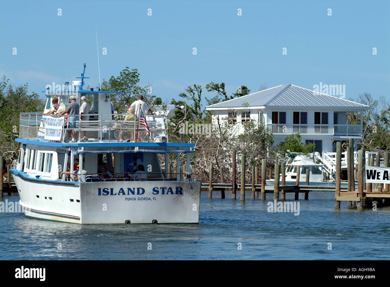 Island Star ferry at Cabbage Key on Pine Island Sound SW Florida fl USA from Punta Gorda Stock