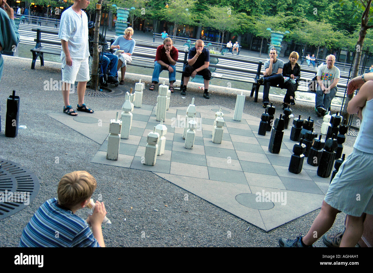 people playing chess in park, Kungsträgården, Stockholm, Sweden Stock Photo