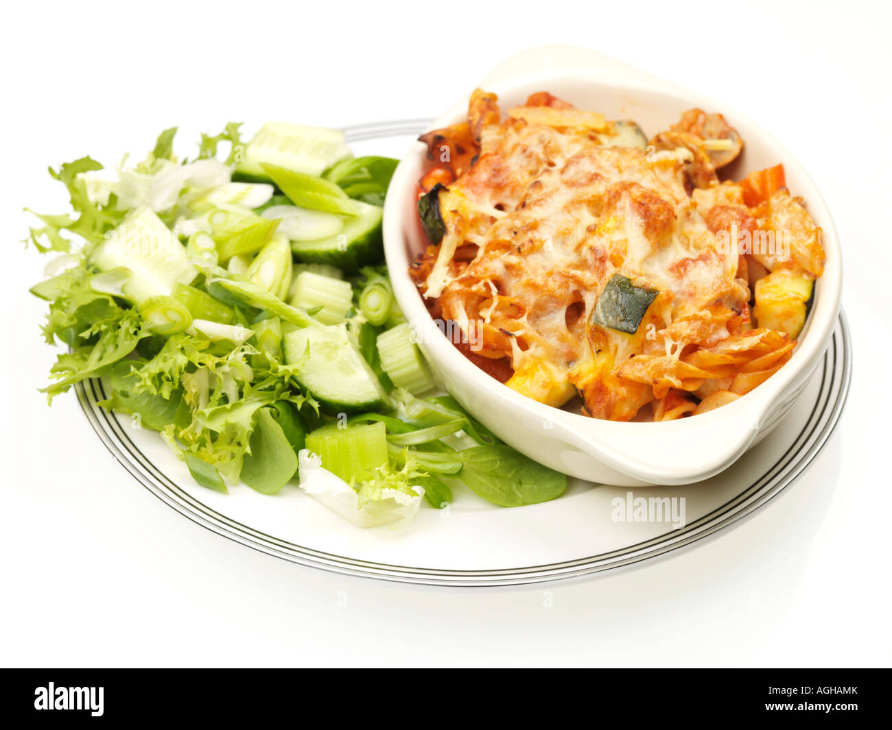 Tuna Pasta Bake with Green Salad Stock Photo Alamy