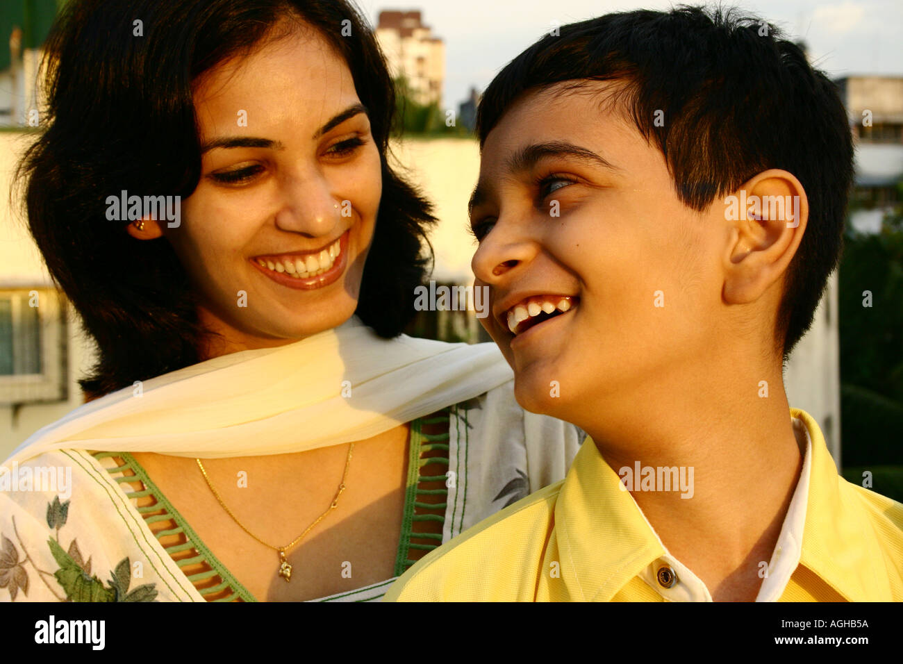 Indian Mother And Teen Son High Resolution Stock Photog