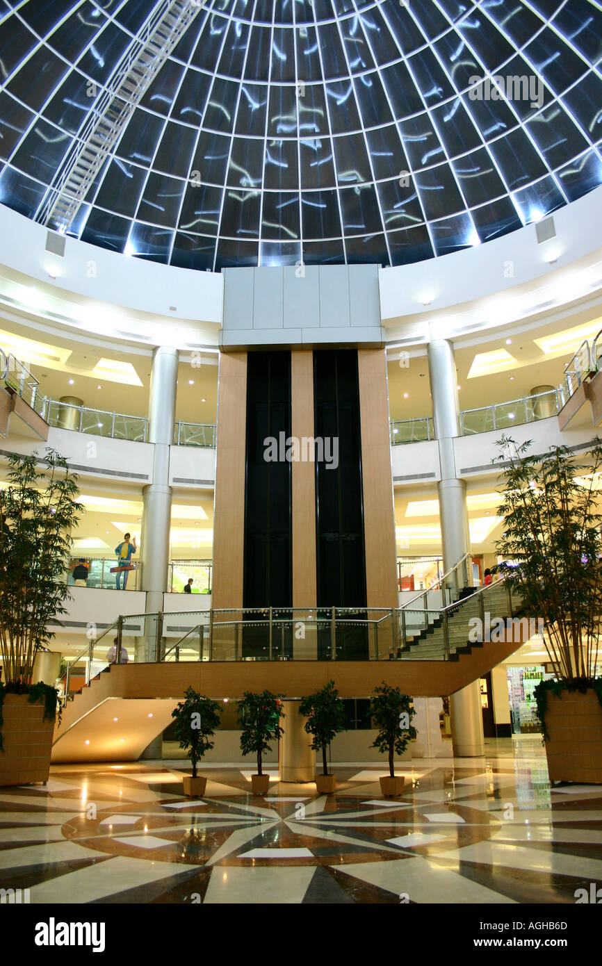 RSC91124 Modern architecture interior of shopping mall inside dome capsule glass lift staircase decorated Bombay Mumbai India Stock Photo