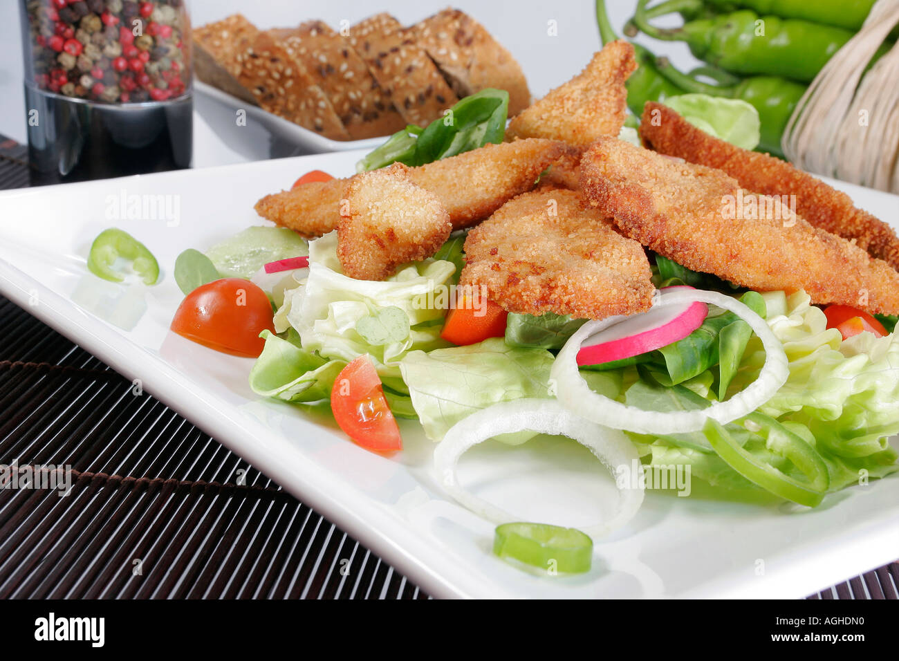 Chicken with salad close up Stock Photo