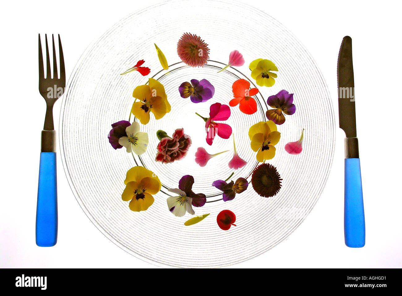 Edible flowers on a dish Stock Photo
