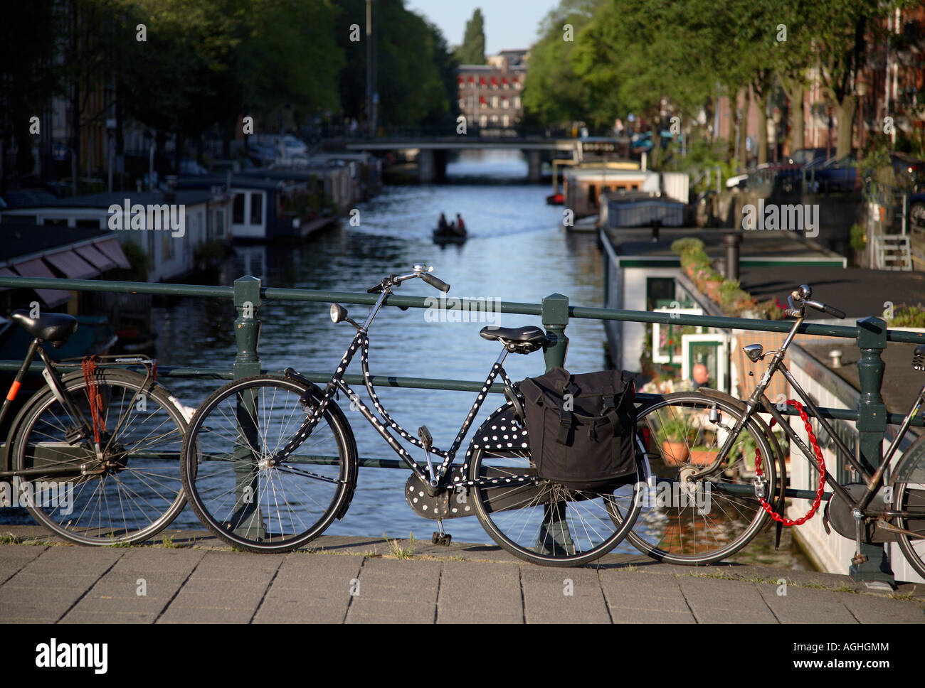 Bicycles on a bridge, Amsterdam, Netherlands Stock Photo