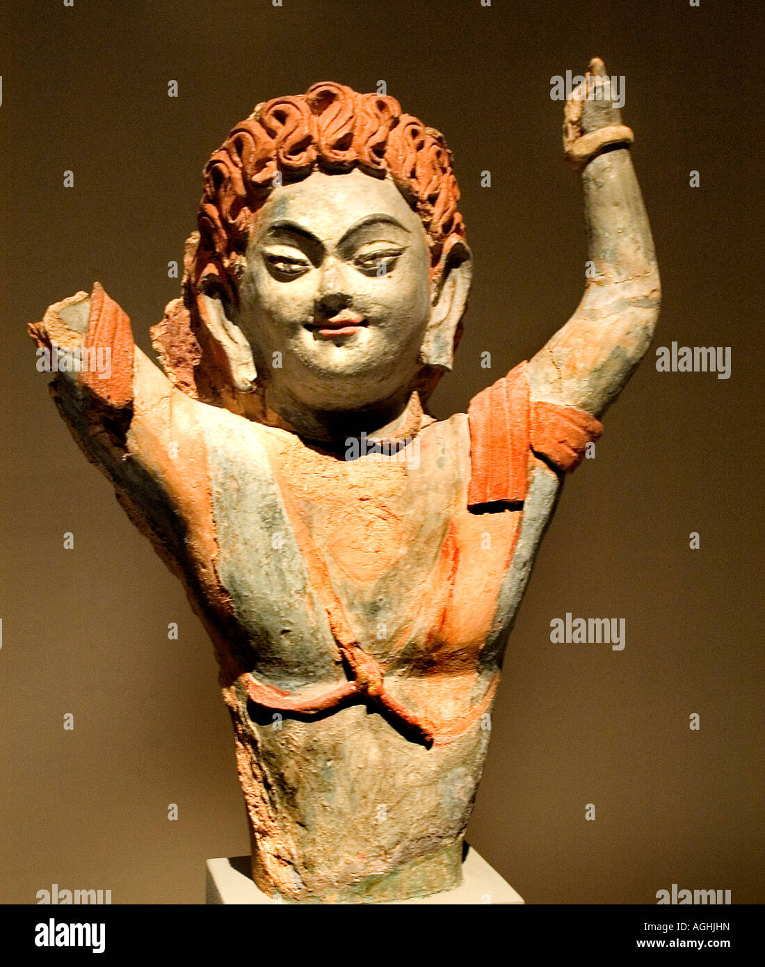 Half Figure of a demon Yarkhoto 8th 9th cent painted clay India Indian Stock Photo