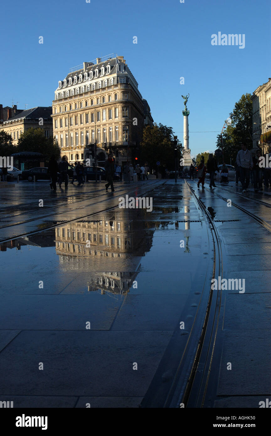 Reflection of neoclassical architecture and Girondins Monument Bordeaux France Stock Photo