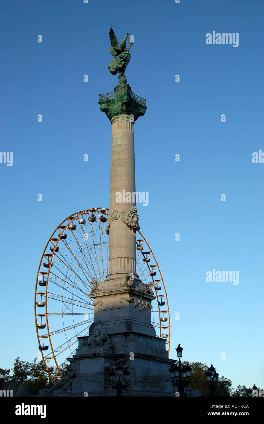 Girondins Monument and fairground wheel Bordeaux France Stock Photo