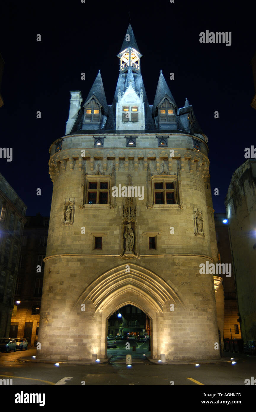 The Cailhau Gate at night Bordeaux France Stock Photo