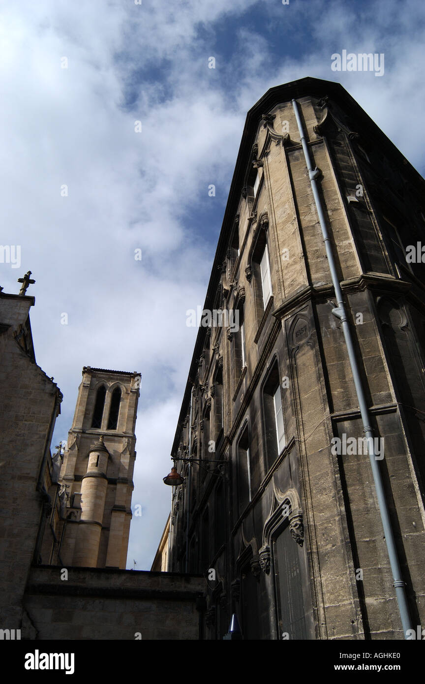 Small church Apartments in the old city Bordeaux France Stock Photo
