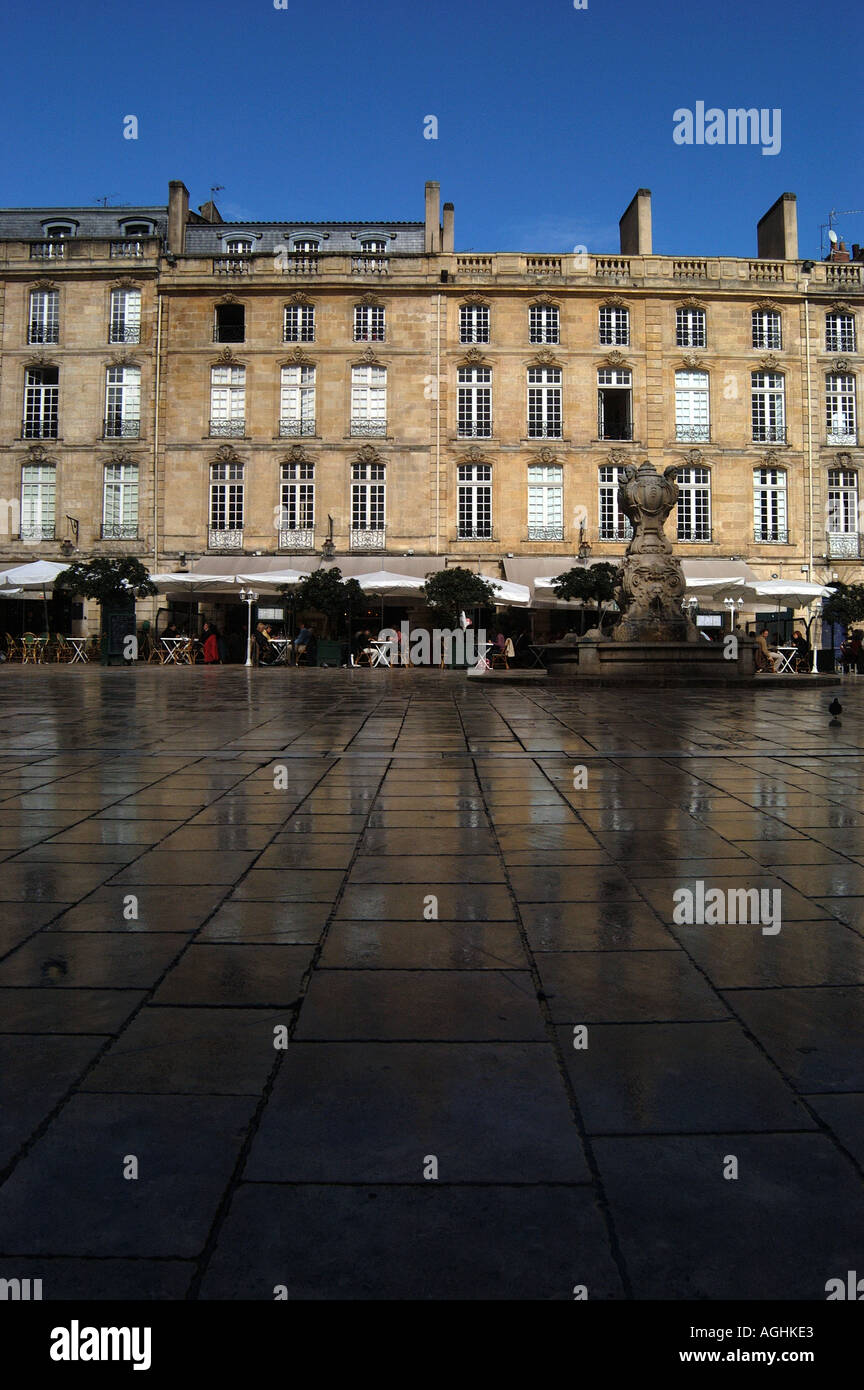 Neoclassical architecture and reflection in Place du Parliament Bordeaux France Stock Photo