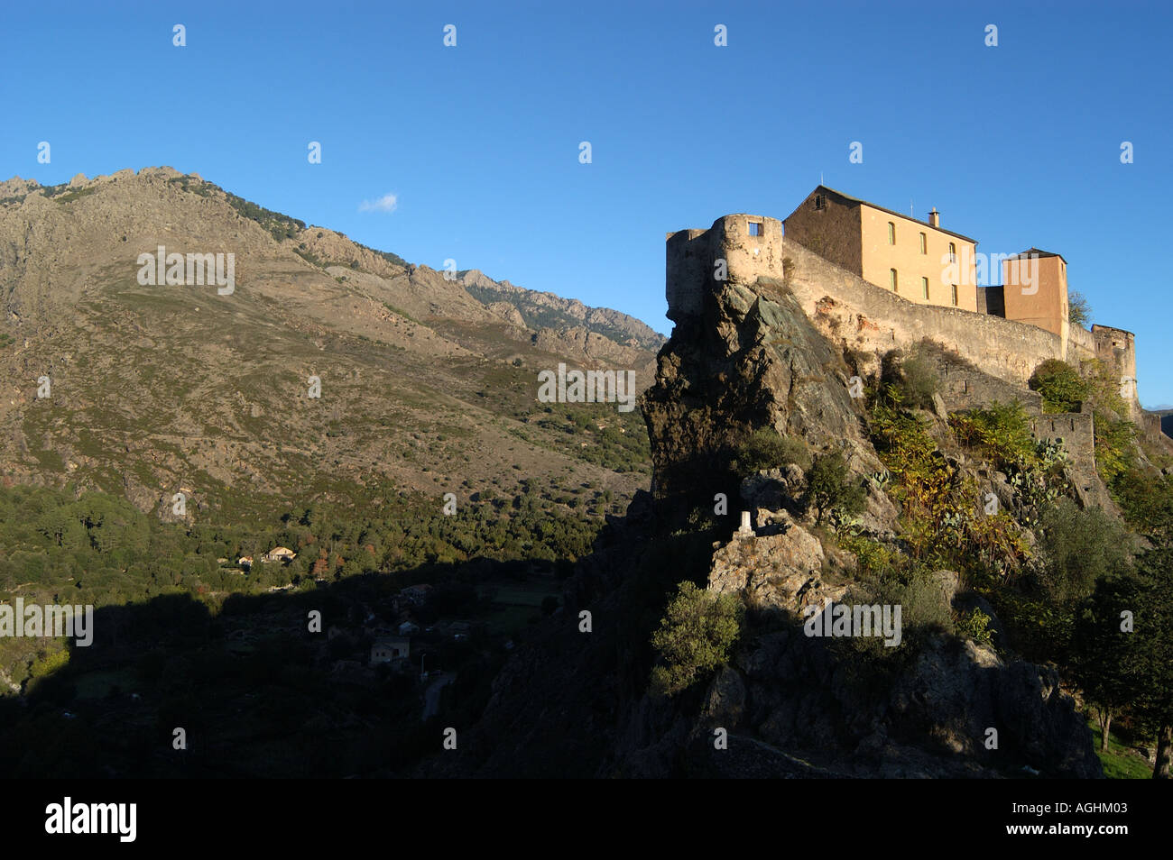 Le Nid D Aigle Of The Citadel And Surrounding Valley Corte Corsica Stock Photo Alamy