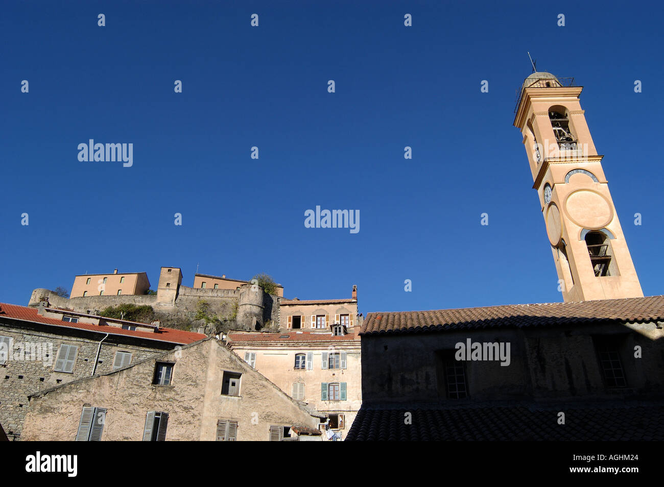 Eglise de l Annonciation and the Citadel Corte Corsica Stock Photo