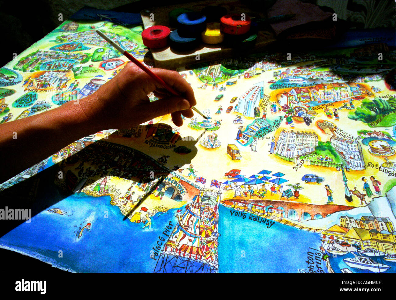 Mapping the future An artists vision of a new city from the merger of two towns Stock Photo