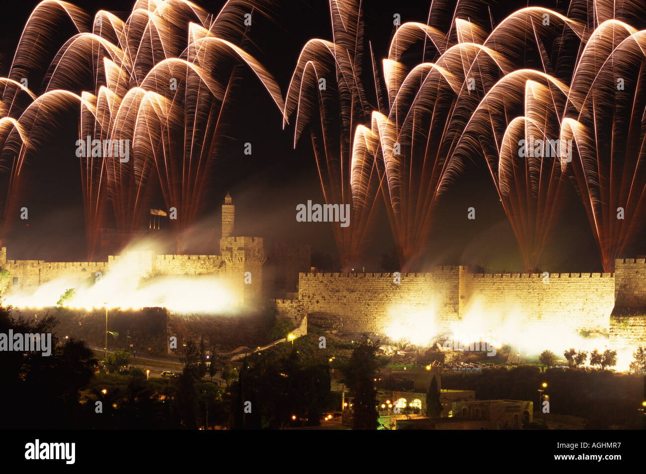 Israel Jerusalem Old City Wall Fireworks Stock Photo Alamy