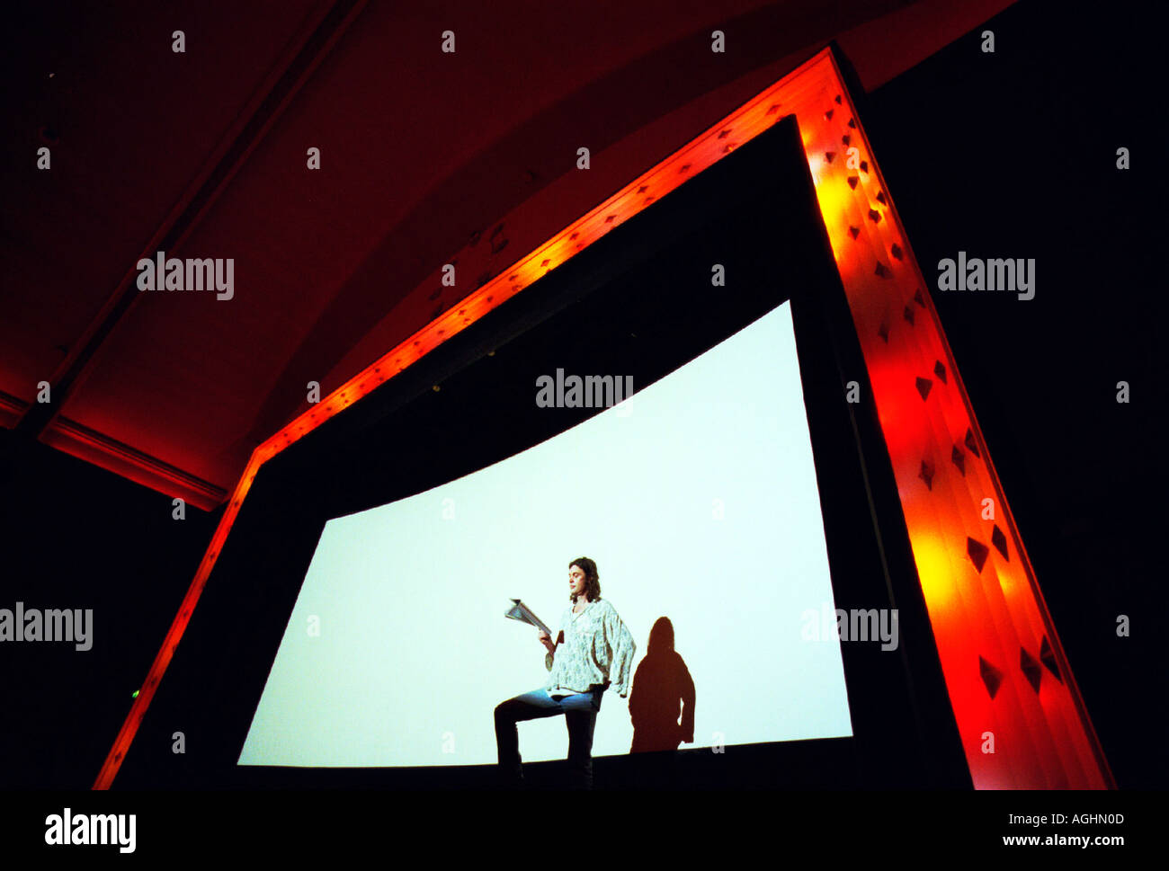 Poet Brendan Cleary rehearses his Poetry from the Big Screen at the Duke of Yorks Cinema Brighton. Stock Photo
