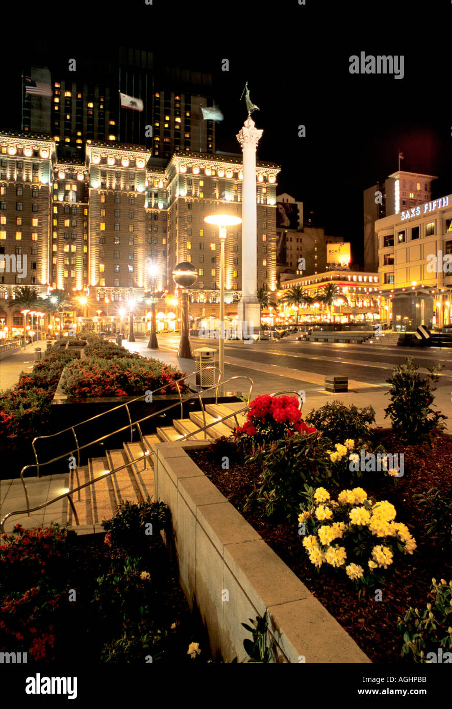 San Francisco, CA, USA, Union Square,St. Francis Hotel, night Stock Photo