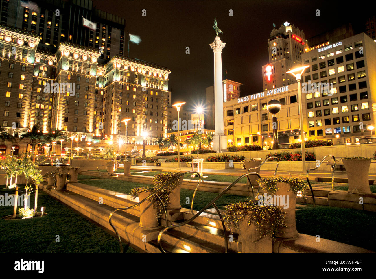 San Francisco, CA, USA, Union Square, St. Francis Hotel, night Stock Photo