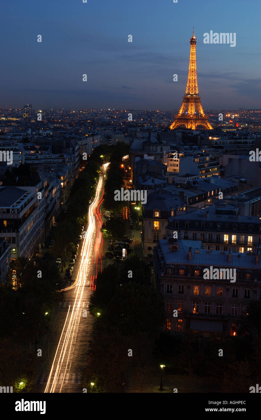 Eiffel Tower and avenue d Iena at night Paris France Stock Photo Alamy