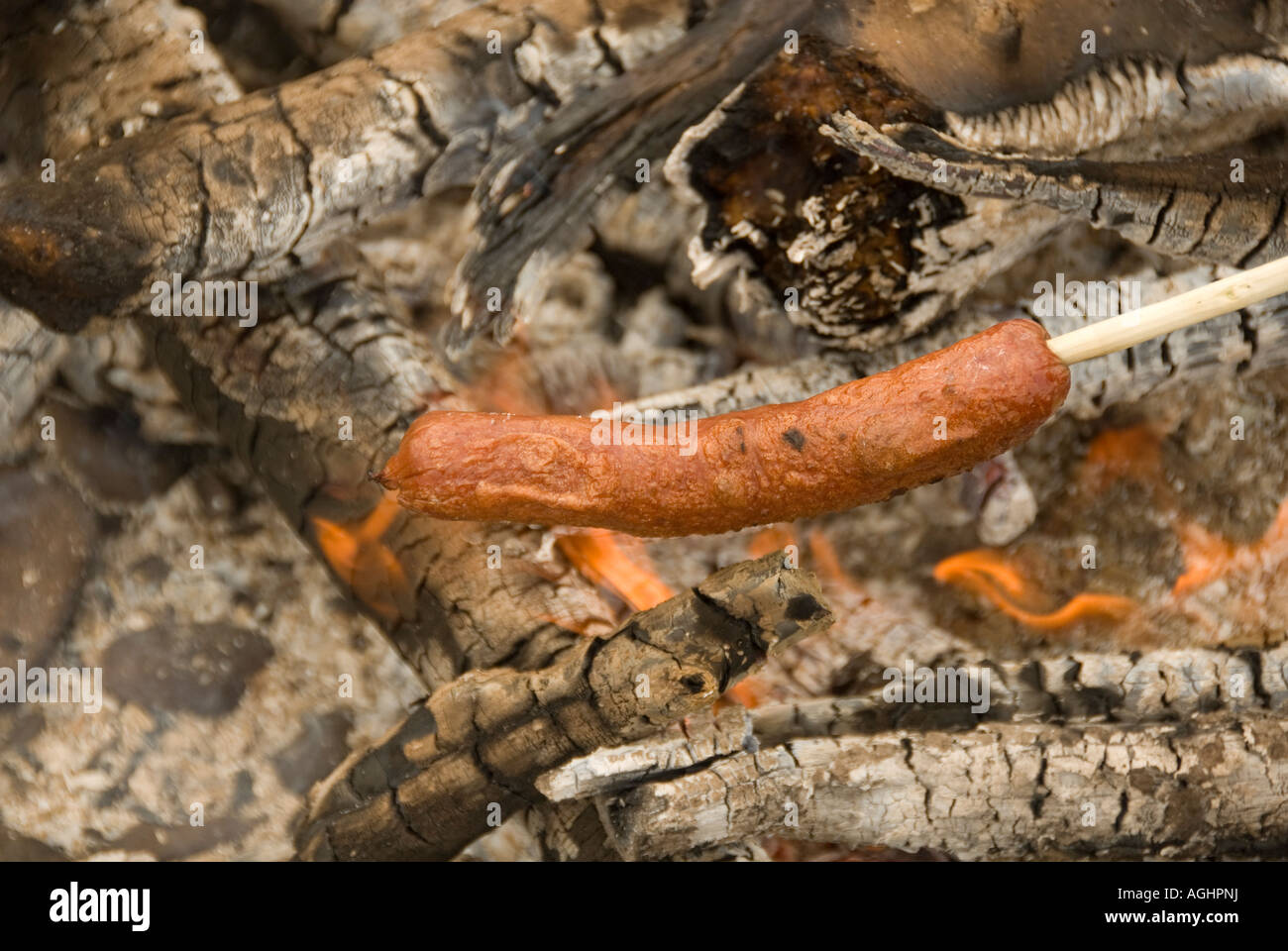 Alaska Roasting a hotdog over a campfire on the beach Stock Photo Alamy