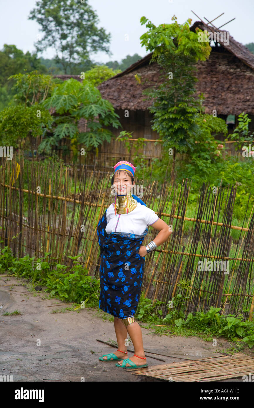 Lahu people Shi Balah Hill Tribe Thailand, Thai hilltribe Karen long necks villagers wearing brass rings,Thaton, Ecotourisim Village Chiang Mai, Asia Stock Photo