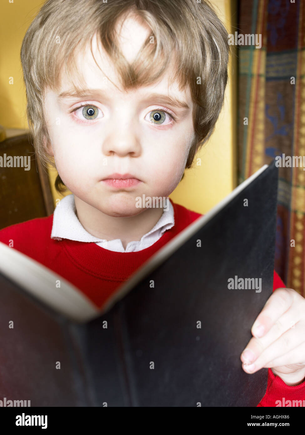 Boy With Open Book Stock Photo Alamy