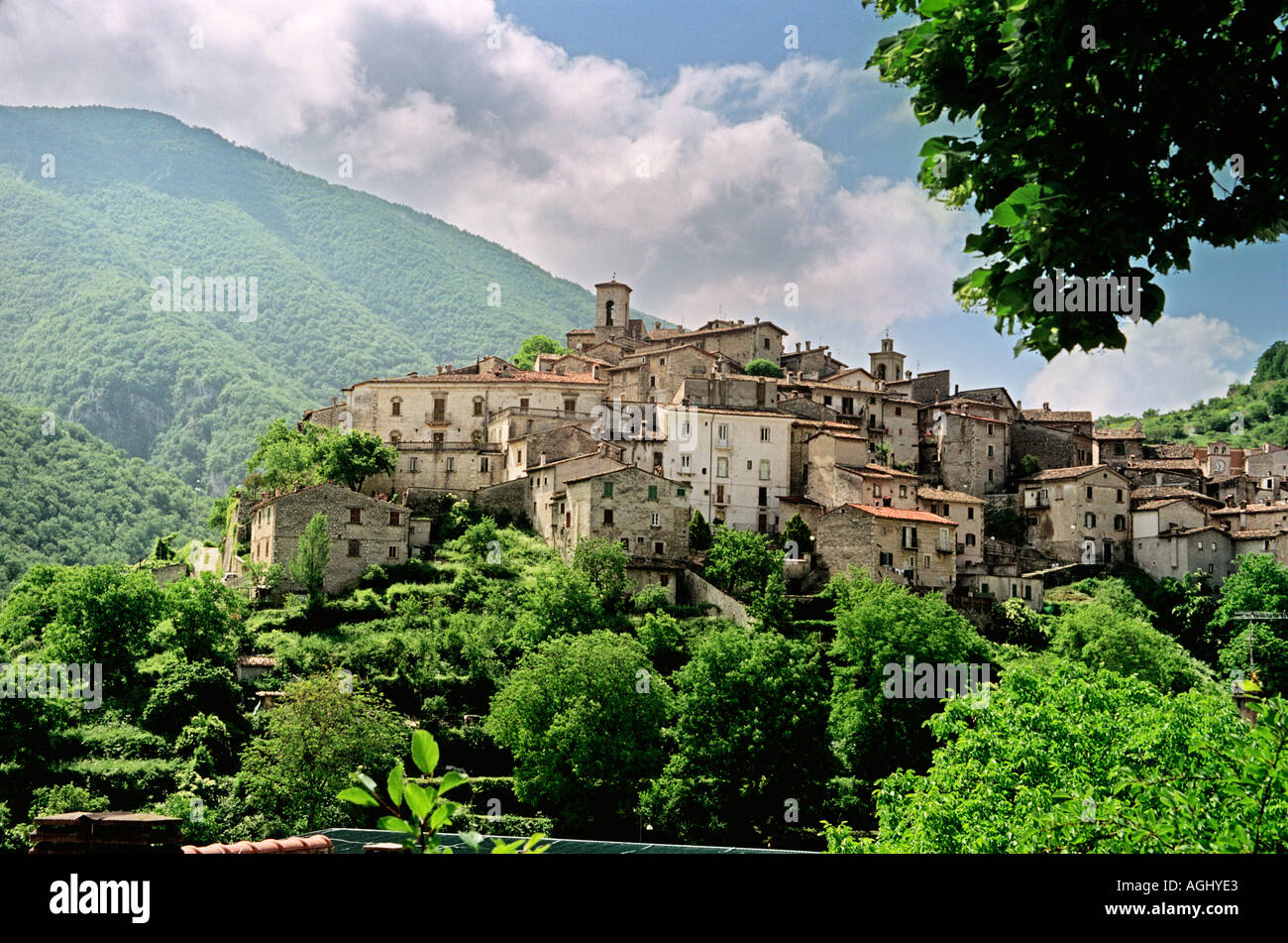 A view of the medieval hill town of Scanno in the Abruzzo region of Italy Stock Photo